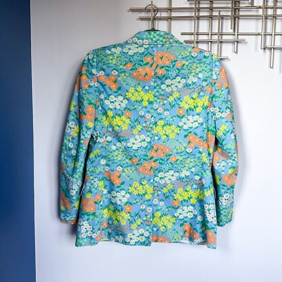 Vintage Flower Power Blue Orange Cotton Blazer Size Small - Picture 4 of 12